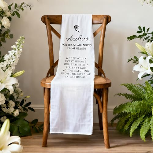 DGJSSK Cartello di Benvenuto Personalizzato in Tessuto | Striscioni commemorativi per matrimoni | Targhe “Riservato in memoria” | Misto lino-cotone | Decorazioni per matrimoni | 40 x 145 cm