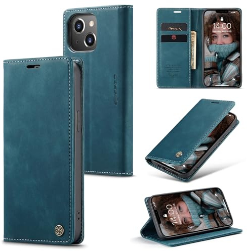 Ottcooed Handyhülle für iPhone 13 Hülle, Premium Leder Flip Case, Magnet Klappbar Klapphülle Tasche, Standfunktion Kartenfach Wallet Schutzhülle für iPhone 13, Blaugrün
