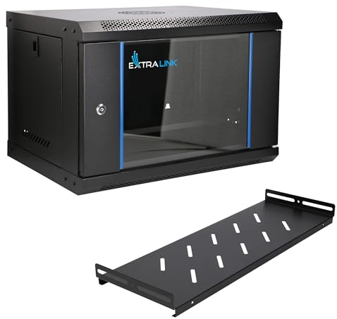 Extralink Baie de Brassage 19 Pouces 6U - Armoire réseau 400mm de Profondeur pour Montage Mural ou au Sol - Etagère Incluse - Charge admissible 60kg, Ouverture Frontale et arrière, Noir