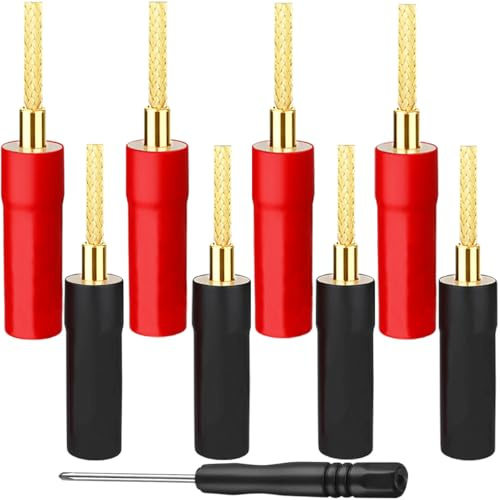 HAAMNING7 8 Pcs Flex Pin Banana Plug, Speaker Wire Connector Pin Plug, Braided 24K Gold Plated Plug for Spring-Loaded Banana Jack Speaker Terminals, Amplifier Speaker Wires Sound System