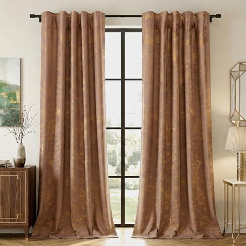 Rosnek Samtvorhang mit Kräuselband 2er Set, Golddruck, Wohnzimmer Schlafzimmer Verdunkelung Thermovorhang, lärmschutzvorhang mit Multifunktionale Aufhängung, H244xB132CM(Blassrosa)