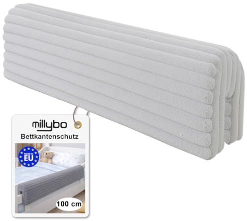 MILLYBO Bettkantenschutz für Betten Weiches Kissen für Bettumrandung, Rausfallschutz, Universell Passend (GRAU, 100 cm)