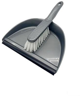 apollo THE HOUSEWARES BRAND Dust Pan and Brush Set, Medium Stiff Bristles | Hanging Loop, Rubber Lip on Pan, Cleaning and Sweeping Home and Garden, 33x25x8.5cm, Grey