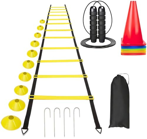 Chewtoyo Agility Ladder Training Set with 12 Rungs and 10 Cones, 19.7 ft Speed Ladder for Footwork Drills, Includes Portable Carry Bag, Suitable for Soccer and Fitness Practice