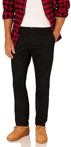 Amazon Essentials Pantalon Chino à Coupe Ajustée sans Pinces et Infroissable Homme, Noir, 32W / 32L