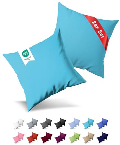 Buymax® Kissenbezug 80x80 cm (2er-Set) 100% Jersey Baumwolle - Kissenbezüge für Kissen 80 x 80 cm - Türkis - Kopfkissenbezug mit Reißverschluss - Kissenhülle - Oeko-Tex Zertifiziert