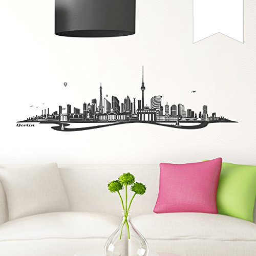 WANDKINGS Wandtattoo - Skyline Berlin (mit Fluss) - 200 x 59 cm - Weiß - Wähle aus 6 Größen & 35 Farben