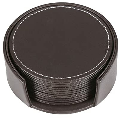 KINGFOM 6 Stücke Untersetzer Gläser Leder Glasuntersetzer Braun Getränkeuntersetzer für Gläser Coffee Bar, mit Untersetzer Halter