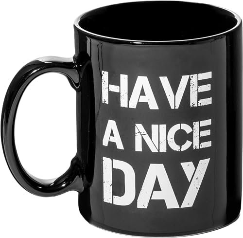 KOSxBO® Tasse mit Spruch „Have a Nice Day“, mit einem Mittelfinger auf der Unterseite der Kaffetasse