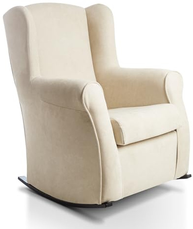SUENOSZZZ-ESPECIALISTAS DEL DESCANSO Sillon orejero balancin wengué Carla (Sillon Lactancia) Sillón tapizado Antimanchas acualine Color Beige. Mecedora para Dormitorio, Salon o habitacion de Bebe