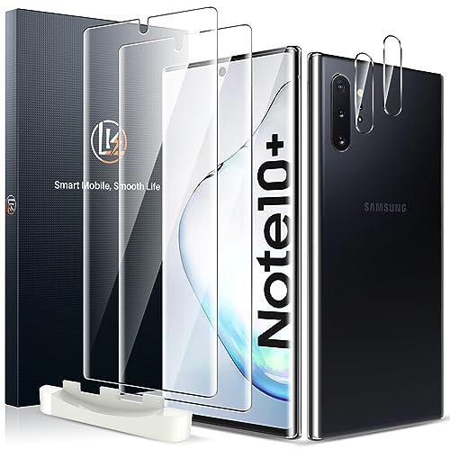 LK Displayschutz kompatibel mit Galaxy Note 10 Plus/Note 10 Plus 5G, 2 Stück Schutzfolien aus flexiblem TPU und 2 x Rückseitenschutz aus Glas (Ultra HD und blasenfrei und kratzfest)