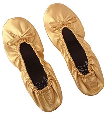 ASVP Shop Women's Foldable Portable Pumps Flats Ballet Shoes with Carrier Pouch Bag Perfect for Weddings and Parties Gold