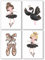 Pandawal Kinderzimmer deko Mädchen Wandbilder Ballerina mit Krone/Schwan Schwarz Gold Bilder 4er Poster Set (T8) im DIN A4 Format…
