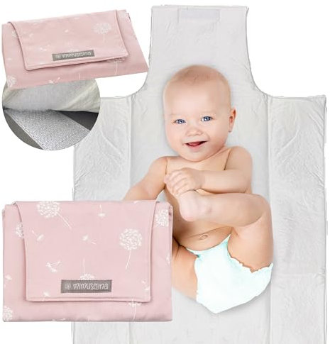 Mimuselina Wickelunterlage Unterwegs für Babys – Leichte und Wasserfeste – Außen 100 % Baumwolle, Innen Waschbar und BPA-frei – Faltbar mit Klettverschluss – Handgefertigt in Spanien