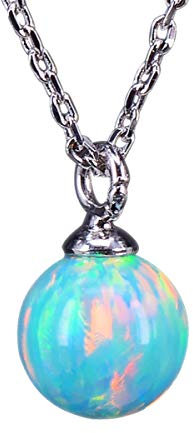 NicoWerk Damen Silberkette mit Anhänger Opal aus 925 Sterling Silber Kugel Blau Stein Edelstein SKE477