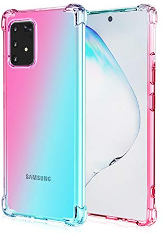 HAOYE Hülle für Samsung Galaxy S10 Lite Hülle, Farbverlauf-TPU Handyhülle, [Vier Ecken Verstärken] Weiche Transparent Silikon Soft TPU Case Schock-Absorption Durchsichtig Schutzhülle (Pink/Grün)