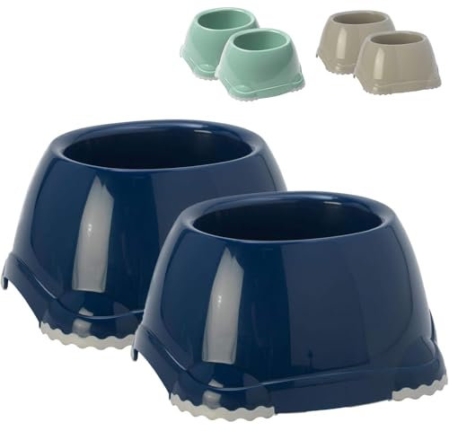 DOG CENTRE 2x 0.6L Dark Blue Spaniel Dog Puppy Bowls Non Slip Pet Food Water Dishes Set