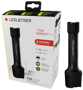 Ledlenser P6R Work Robust Taschenlampe LED, aufladbar 18650 Lithium Akku, wasserdicht IP68, 850 Lumen, high CRI, fokussierbar, Constant Light, Leuchtweite 230m, USB Magnetladek. u. Ladestation