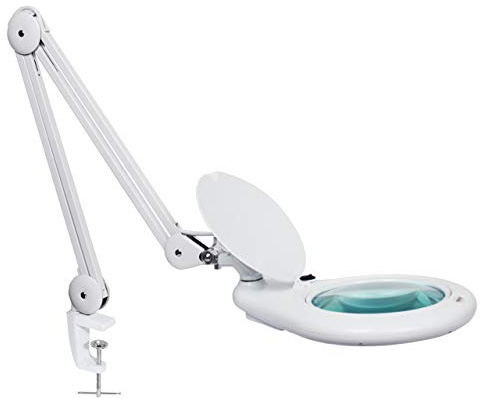 Neatfi Elite XL HD Super LED Magnifying Lamp with Clamp – 18cm Glass Lens, 5-Diopter, 6500K Daylight | Glare-Free, Adjustable Arm | Reading, Sewing & Crafting (18cm White, with Clamp)