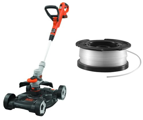 Black+Decker 3-in-1 Multi-Trimmer-Set (18V 2,0Ah, Kantenschneider, Rasentrimmer mit Rasenmäheraufsatz) & vollautomatische Einzelfadenspule (für Rasentrimmer 10 m Länge, 1,5 mm Fadendurchmesser) A6481