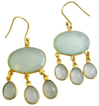 Aqua Chalcedon vergoldete Sterling Silber Ohrringe - Natürlicher Edelstein - Geburtstagsgeschenk - Weihnachtsgeschenk - Handgefertigte Geschenkideen für Frauen (aqua chalcedon)