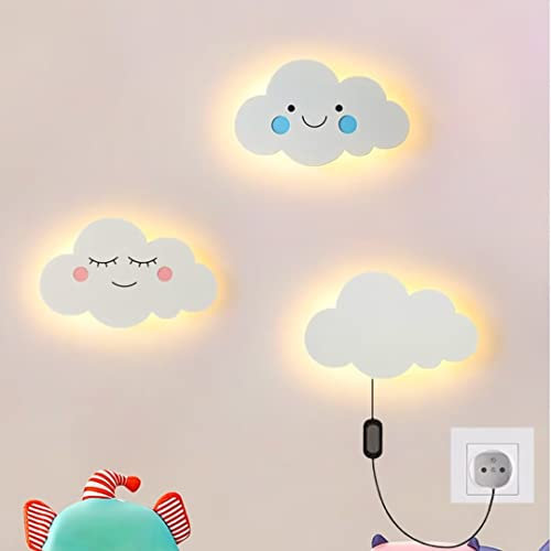1 PC Cartoon Gesicht Wolke Nachttischlampe Nachtlicht LED Kinderzimmer Wandlampe Wandbeleuchtung Dekorative Wandlampe Hintergrund Wandlampe Für Schlafzimmer, Wohnzimmer, Treppe, 18W, Drei Licht