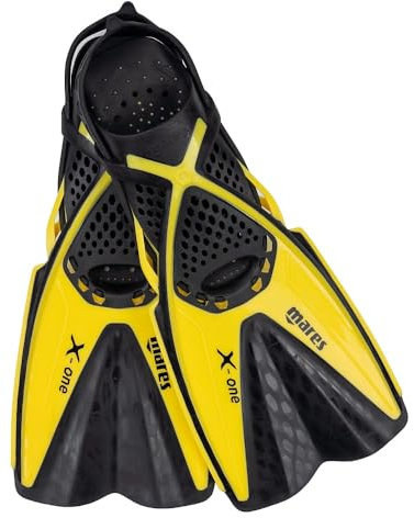 Mares X-One Junior - Pinne snorkeling corte per bambini, scarpetta aperta perforata, cinghia senza fibbia, comfort e prestazioni acquatiche