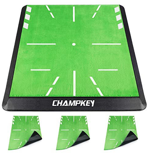 CHAMPKEY 13 x 17 Replaceable Golf Impact Mat 2.0 Edition| Come with 3 Replaceable Impact Velvet and 6 Accuracy Practice Balls Golf Mats | Improves Swing Plane Accuracy Golf Hitting Mats