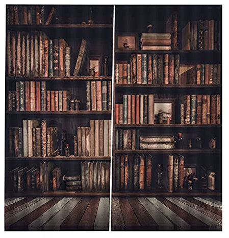 Atyhao Vorhänge 3D Bücherregal Bedruckte Beschattung Vorhänge Schlafzimmer Vorhänge für Wohnzimmerdekoration(150 * 166cm)
