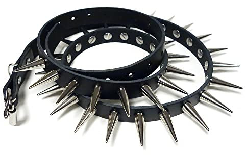Gletscherlicht Gürtel - Nietengürtel mit Killernieten 28mm - Nieten Ledergürtel 1,30m (kürzbar), Spitznieten XL XXL XXL 100% Leder Echtledergürtel schwarz, Style: Gothic Punk Rock