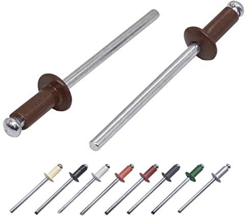Lot de 100 rivets aveugles peints, 3,2 x 8 mm, tête bombée, DIN 7337, rivets en aluminium et mandrin en acier, rivets pop (100, marron sépia RAL 8014)