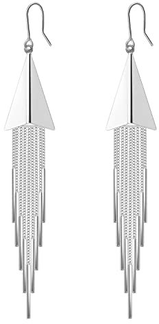 KristLand Damen Ohrringe Silber 925 Lange Quasten Dreieck Glitzer Hänger Bar Tropfen Ohrhänger Hängend Ohrstecker Kommt in Schmuck Geschenk Box