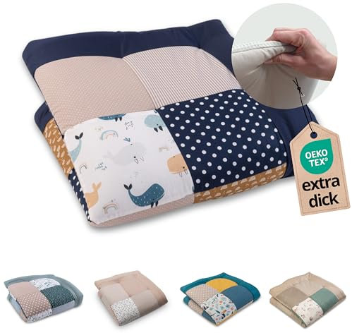 ULLENBOOM Krabbeldecke für Baby 100x100 cm, 100% OEKO-TEX Materialien, Made in EU, Dick & weich gepolstert, Wale - ideal als Babydecke, Laufgittereinlage & Spieldecke Baby