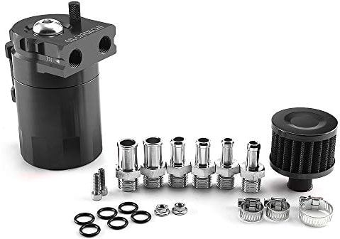 Aiuphing decanter vapori olio, Universale oil catch can, 300ml Alluminio recupero vapori olio motore, con filtro dell'aria, tubo flessibile e altri accessori (Nero)