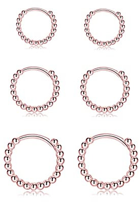 Ohrringe Rosegold Creolen Silber Damen Ohrringe Set, Klein Schlafen Creolen Silber 925 Kreolen für Damen Herren Mädchen (8mm/10mm/12mm)