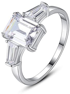 CHABER 925 Sterling Silber Ringe Für Frauen Hochzeit Offener Ring Silber Mit Stein Ungewöhnliches Baguette Breites Paar Trendschmuck