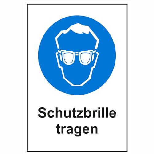 Indigos UG - Schild Schutzbrille tragen Gebotsschild - 13,10x18,50 cm - Warnung - Sicherheit - Hotel, Firma, Haus - Aluverbundplatte 3mm - Hinweisschild - Warnschild