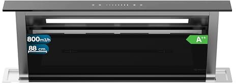 Cecotec Campana Extractora de Encimera 90m Bolero Flux ET 908000 Glass Black A++. 210W, Succión 800m3/h, 8 Velocidades, Slider Touch Control, Filtro Carbono, Acabado en Cristal Negro