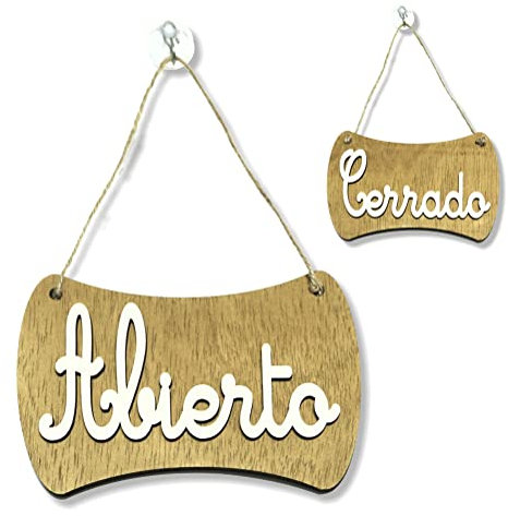 VEJO Cartel de Baños/Locales/Puertas/Aseos/Abierto Cerrado - Letrero de Madera - Placa de Señalización (ESPAÑOL)