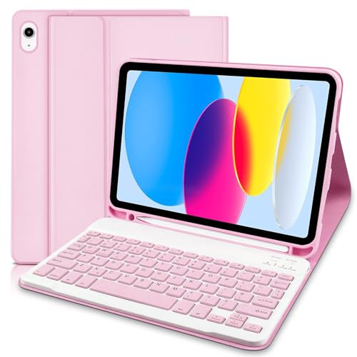 Keyboard Case for iPad 10th Generation 10.9“2022, Case with UK Layout Keyboard for iPad 10.9 Inch, Slim Smart Case With Detachable Wireless Bluetooth Keyboard for iPad 10th Gen 10.9 2022-Pink