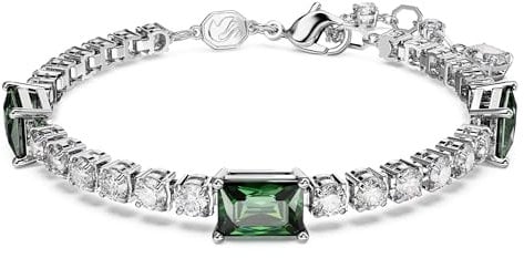 Swarovski Matrix Tennis, Rhodiniertes Damenarmband mit Tiefgrünen und Klaren Swarovski Kristallen