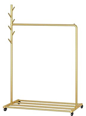 Kleiderablage Home Floor-Standing Coat Rack Indoor Simple Simple Coat Rack Home Single Rod Drying Rack Gold Black Standgarderobe Garderobenständer (Color : Gold, Size : XL)