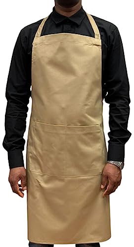 Italbangla Textile Delantal de cocinero unisex, resistente, cómodo con bolsillo frontal, lavable para cocina, bar, restaurante, carnicería y catering, verde caqui, L