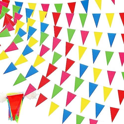 WOOLUCK 240M 450 pcs Triangulares Bunting Banner, Nylon banderin Decoración, Multicolores Guirnaldas para la Fiesta de Bodas del cumpleaños, Actividad al Aire Libre, jardín