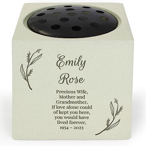 Personalised Custom Engraved Message Graveside Botanical Memorial Vase Grave Flower Bowl Pot Cemetery Holder Funeral