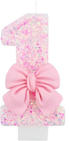 Bekecidi Butterfly Pink Number 1 Candles, Unique Cake Topper 1st Birthday Decorations for Girls Party Wedding Supplies