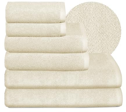 BEAUTEX Handtuch-Set Premium Frottier Sets Made in Europe, 100% Baumwolle 550g/m², Oeko-TEX Zertifiziert (Set: 2 Gäste-, 2 Hand-, 2 Badetücher in Creme)