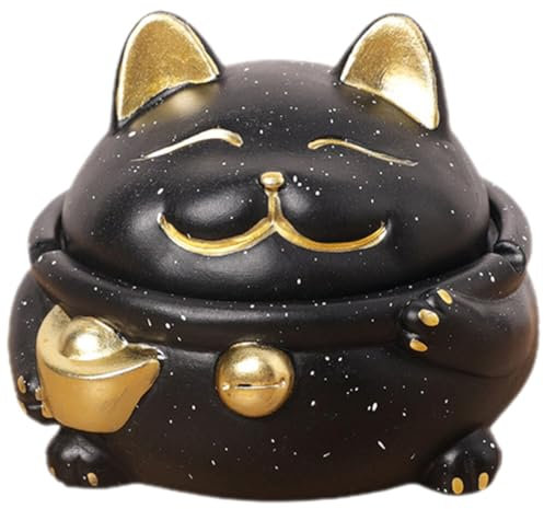 Kichvoe Cartoon-Katzen-Aschenbecher Lucky Neko-Aschenbecher Mit Deckel Zement-Aschenbecher Desktop-Maneki-Neko-Figur Neuheit Niedlicher Aschenbecher Tier-Aschenbecher Für Den Heimgebrauch