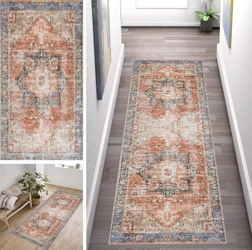 ZUZEKU Marokko Bunt Läufer Flur Küche Waschbar rutschfest 80X400cm Vintage Boho Style Rot Lang Küchenteppich Flurteppich Teppich Fur Korridor Wohnzimmer Schlafzimmer Meterware Anpassbar