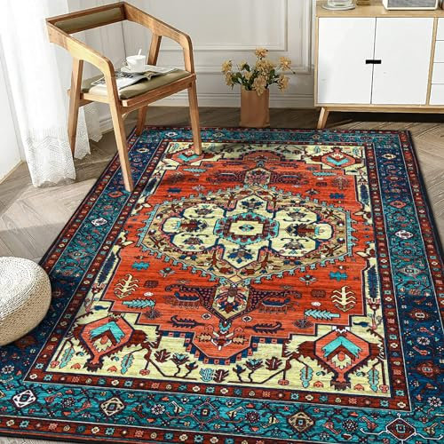 WONGS BEDDING Tappeto boho per soggiorno, camera da letto, a pelo corto, lavabile, morbido, antiscivolo, design vintage